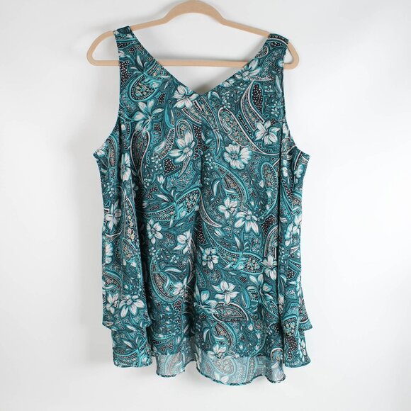 Lane Bryant Green Teal Paisley V-Neck Tank Top Size 16 - Picture 2 of 7